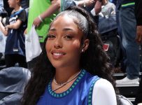 Jordyn Woods Wears Bedazzled #32 Jersey to Timberwolves Game