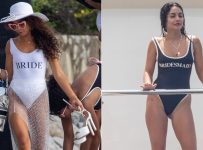 Sarah Hyland’s “Bride” Bachelorette-Party Swimsuit in Mexico